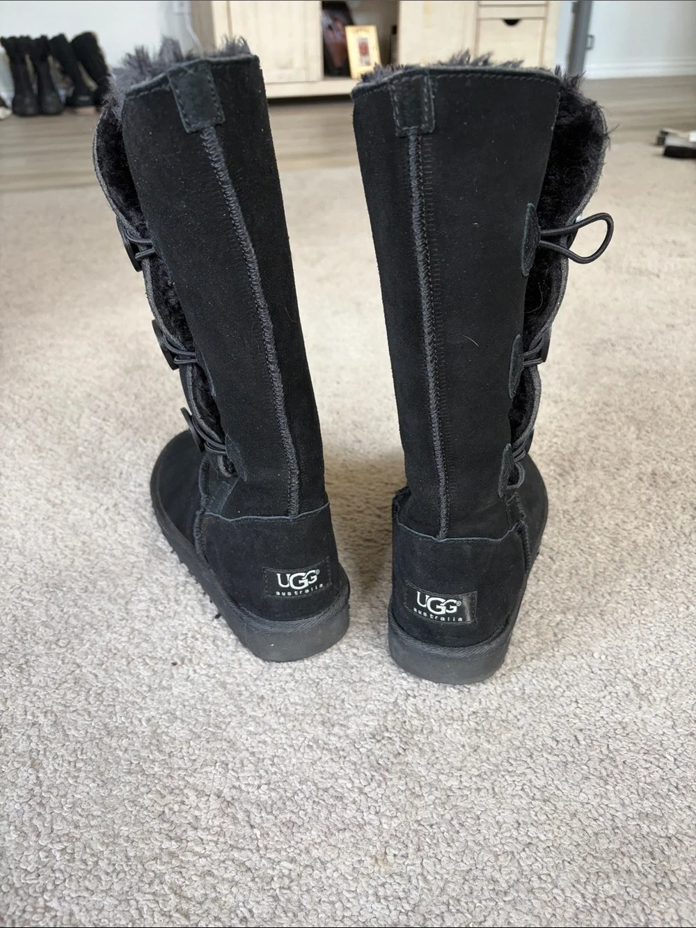UGG Black Triple-Button Suede Winter Boots for Women